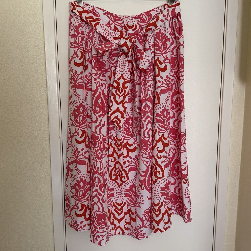 HER Destiny Skirt XL Pink Red Floral Tie Waist A-Line Midi Boho Cottagecore